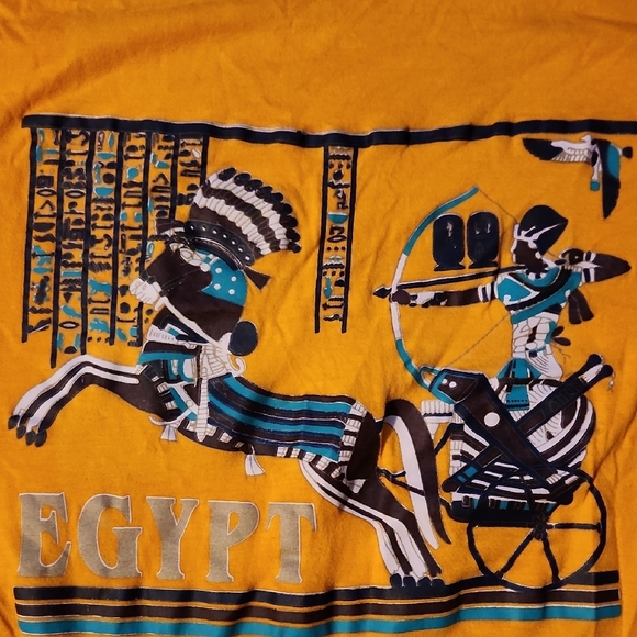 💀Orange Graphic T-Shirt with Egyptian Design - Picture 3 of 3